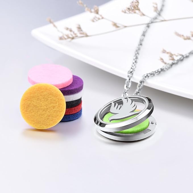 PROSTEEL Aromatherapy Diffuser Necklace Men Women Jewelry Stainless Steel Bird Locket Essential Oil Circle Pendant Necklaces