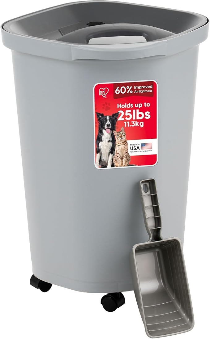 IRIS USA Dog Food Storage Container, Up to 25 lbs, Gray/Dark Gray