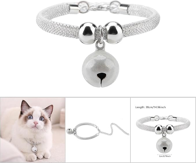Japanese White Cat Collar with Bell, Adjustable Kitty Kitten Necktie Nylon Necklace Grooming Accessories for Wedding Party Birthdays Photoshoot