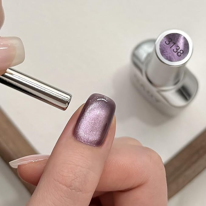 GAOY Jelly Purple Cat Eye Gel Nail Polish, 16ml Glitter Holographic Nail Polish with Magnet, Reflective Translucent UV Gel, 3138 Purple Orchids