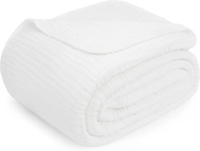 Comfy Cubs Adult Muslin Blanket 90x90” Queen Swaddle Blankets, White | 6 Layer Soft, Breathable & Lightweight Muslin Adult Blanket - Machine Washable & Designed in the US Bedding for All Seasons