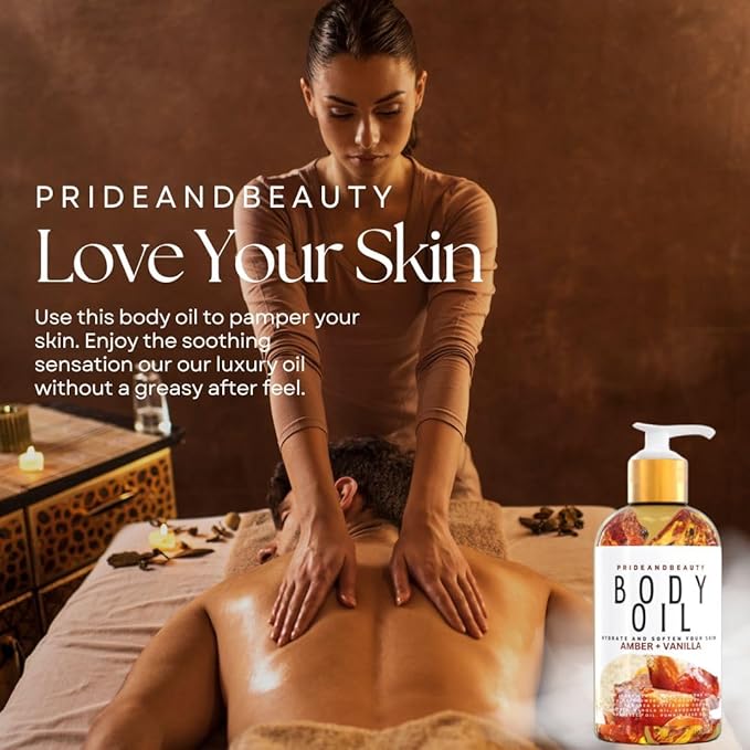 PrideandBeauty After Shower Oil. Skin Hydrating Oil. Body Oil Scented. Body Oils For Women Dry Skin. (Amber Vanilla)