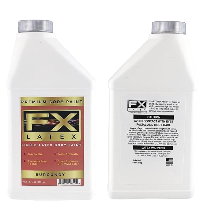 Liquid Latex - Face and Body Paint, Ammonia Free, Easy On and Off, Cosplay Makeup, Create Professional Monster, Zombie Arts 16 Oz (Burgundy)