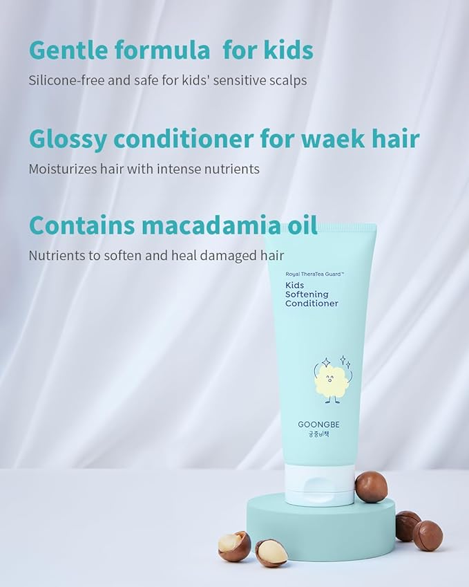 GOONGBE Kids' Softening Hair Conditioner - Korean Kids Glossy Hair Conditioner for Weak, Frizzy and Tangle Prone Hair - Silicone-Free Formula - Allergen Free Scent, 6.76oz. 2 Pack