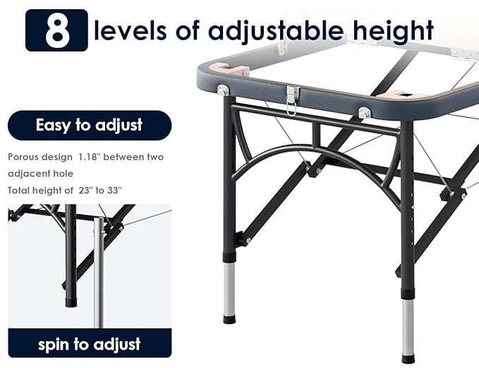 CLORIS 84" Professional Massage Table Portable 3 Folding Lightweight Facial Salon Spa Tattoo Bed Height Adjustable with Carrying Bag & Aluminium Leg Hold Up to 1100LBS Blue