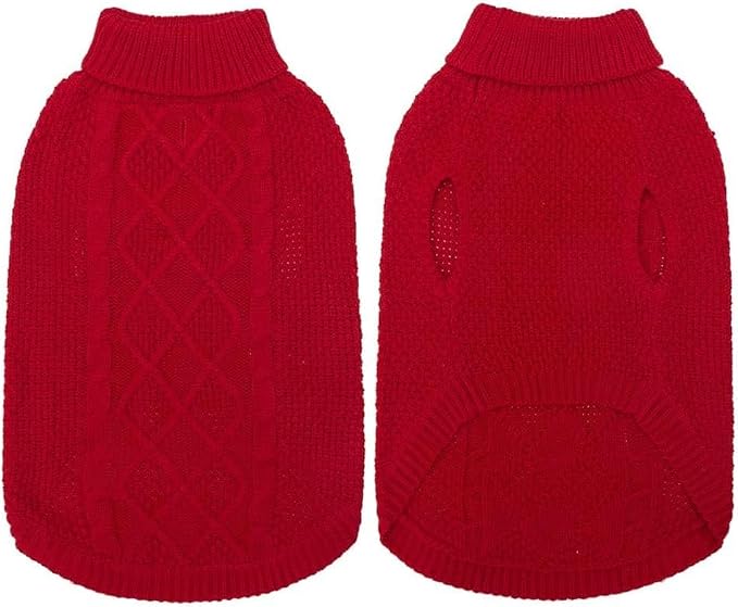 Mihachi Turtleneck Dog Sweater - Winter Coat Apparel Classic Cable Knit Clothes with Leash Hole for Cold Weather, Ideal Gift for Pet in New Year Red 3XL