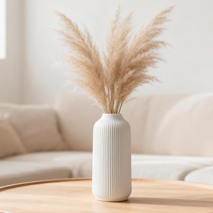 flature Ceramic Vase in Nordic Style, Decovase Large for Pampas Grass as Boho Deco, Vase White Matt 10 inch for Flowers, Scandinavian Design Home Decoration for Fresh Flowers, Dried Flowers (Size L)