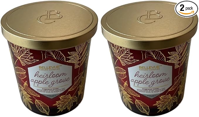 Bellevue Luxury Candles, 12 OZ Fragranced Candle, Soy Blend Wax, Essential Oils, Long-Lasting Burn, Home Fragrances, Aromatherapy Home Scented Candles Scent Heirloom APPLEGROVE Pack of 2
