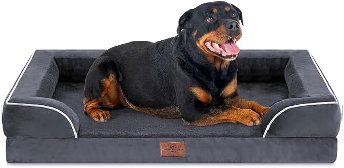Comfort Expression Waterproof Orthopedic Dog Beds for Extra Large Dog | Supportive Egg Crate Foam X-Large Pet Bed with Removable Bolster, Dog Couch with Washable Cover & Non-Slip Bottom, 48x30 Inch