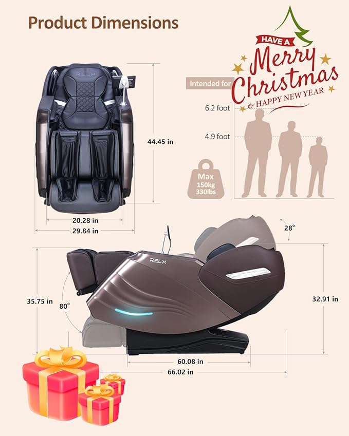RELX 2025 Massage Chair Full Body, 15 Modes Zero Gravity SL-Track Shiatsu Massage Chair Built-in Heat System, Airbag Massage with Body Scan, Deep Yoga Stretch, Calfrest Extension and AI Control(Brown)