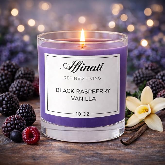 Black Raspberry Vanilla Affinati 10 oz Scented Candle for Home – Long Lasting Fruity Soy Blend Candle with Wooden Wick, Strong Scent Throw Glass Jar Candles, Premium Clean Burning Aromatherapy Gifts