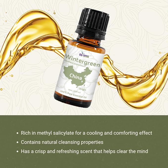 Wintergreen Essential Oil - Direct from Bio-Young Aromas China - Steam Distilled - Aceite de Gaulteria for Aromatherapy, Massage, Diffuser, DIY Candle and Soap Making - 22lbs