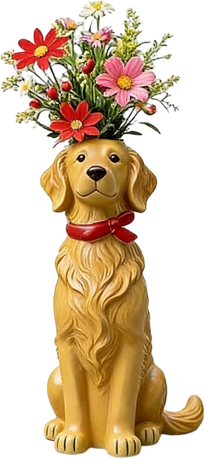 Quirky Dog Vase, Whimsical Boho Dog Flower Vase, Handcrafted Resin Decorative Dog Vases for Small Flowers, Funny Animal Resin Vases, Cute Puppy Planter for Desk Shelf, Boho Home Office Decor