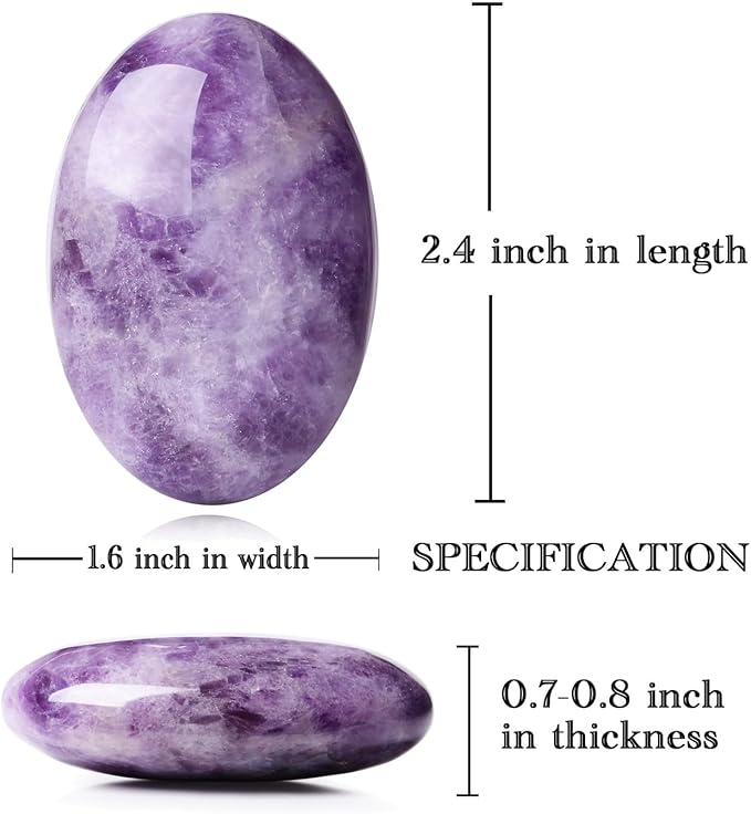 MAIBAOTA 2.4" Amethyst Crystal Healing Crystals Amethyst Stone 0.7" Thick Crystals and Healing Stones Natural Reiki Gemstone Worry Stone Energy Balancing Anxiety Stress Relief Meditation 1 Pc