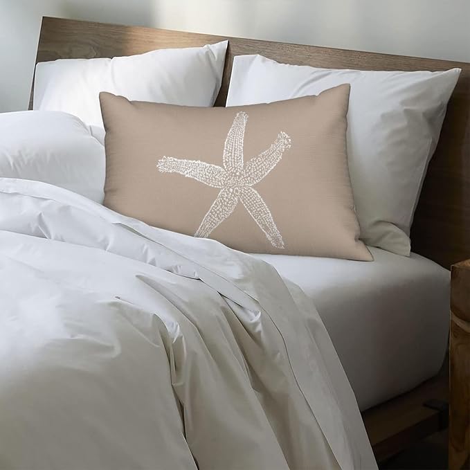 Coastal Pillow Covers 12x20 Set of 2 Brown Tan Coral Starfish Throw Pillows Summer Nautical Beach Ocean Decorations Linen Pillowcase Outdoor Decor Farmhouse Lumbar Cushion Case for Home Bedroom