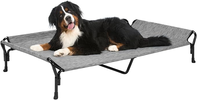 Veehoo Cooling Elevated Dog Bed, Raised Dog Cot with Guardrail & Headrest | Washable Dog Couch Bed for Indoor & Outdoor, Durable Breathable Teslin Mesh, Non-Slip Feet, XX Large, 63" x 37", Black Silver