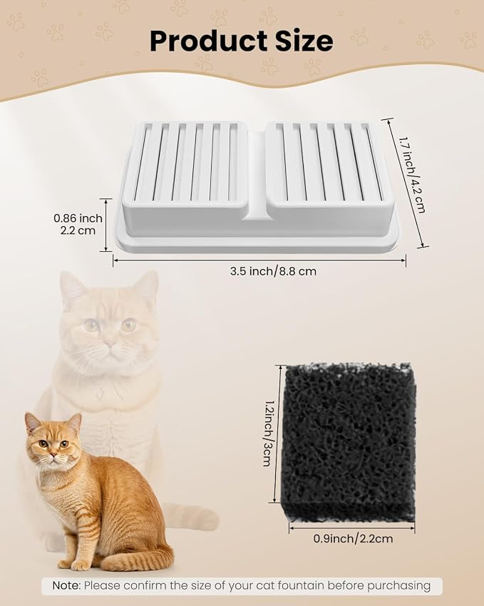 PawPoll Cat Water Dispenser Filter 6 Pcs with 6 Sponges | Replacement Cartridge for Cat Water Fountain