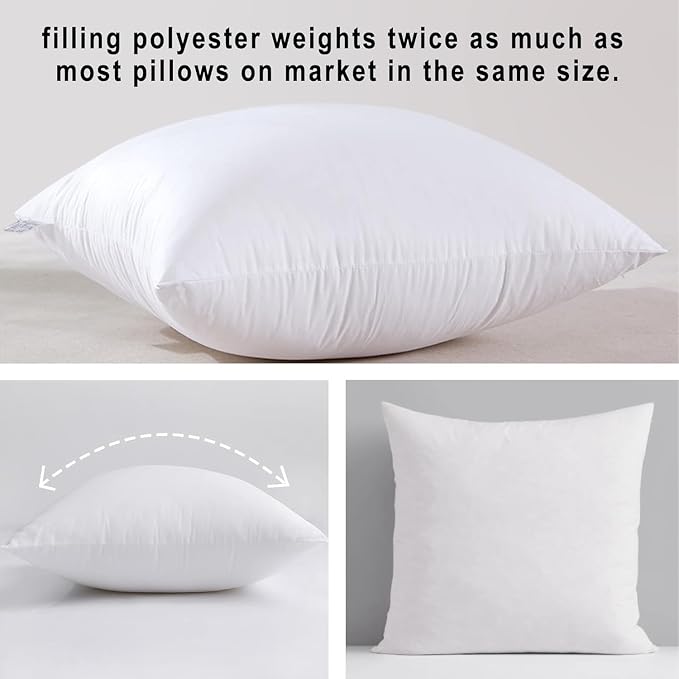 HITO 16x24 Pillow Inserts (Set of 2) - Down Alternative 100% Cotton Cover Decorative Square Throw Pillows White for Couch Bed Sofa