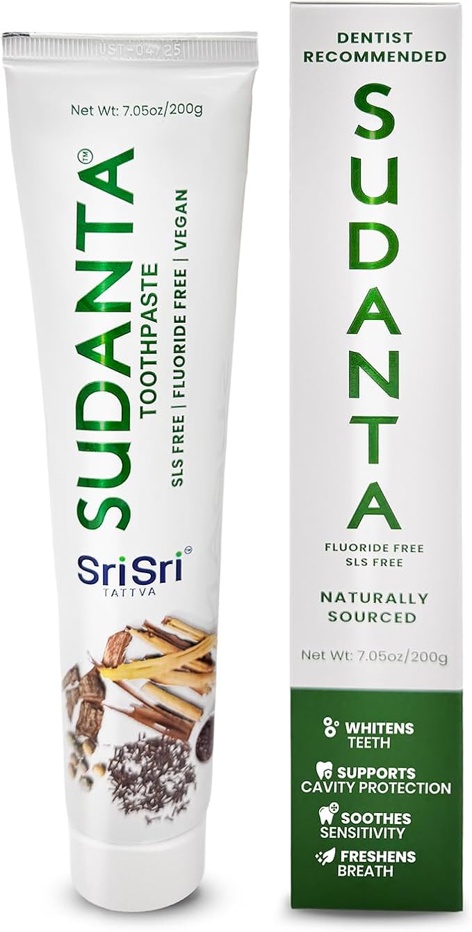 Sri Sri Tattva Sudanta Herbal Toothpaste – SLS Free & Fluoride Free Natural Ayurvedic Toothpaste for Strong Teeth, Healthy Gums & Oral Care – 200g (1 Pack)