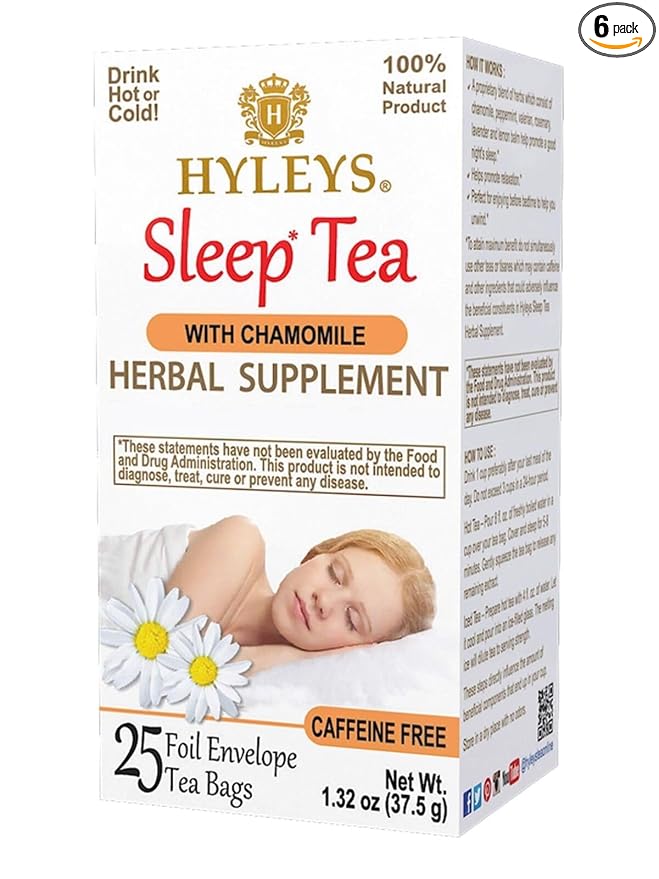 Hyleys Chamomile Tea - 25 Tea Bags (6 Pack - 150 Tea Bags Total) - Herbal, Caffeine-Free Sleepy Time Tea for Night and Bedtime Relaxation