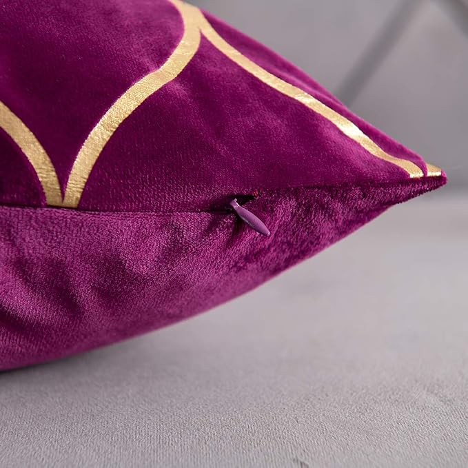 Gold Velvet Throw Pillow Covers Purple: 2 Pack 12x20 Inch Rectangular Decorative Pillow Cases for Bedroom Sofa Couch Living Room
