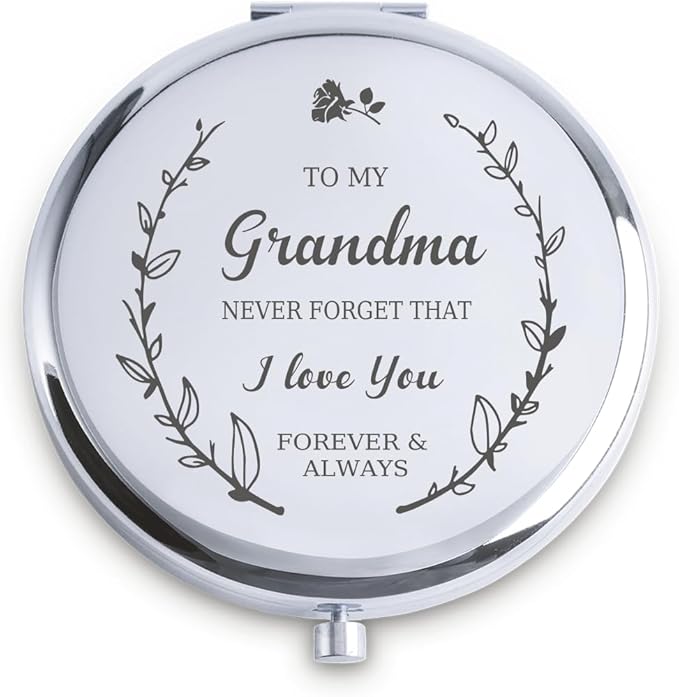 Grandma Gifts from Granddaughter Grandson, Personalized Gift for Grandma Grandmother, Custom Compact Mirror, Goodie Bag & Basket Stuffers for Valentines Day, Mothers Day, Birthday, Wedding