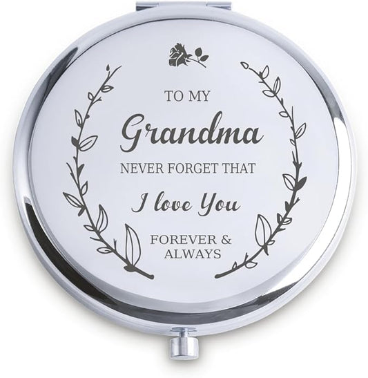 Grandma Gifts from Granddaughter Grandson, Personalized Gift for Grandma Grandmother, Custom Compact Mirror, Goodie Bag & Basket Stuffers for Valentines Day, Mothers Day, Birthday, Wedding