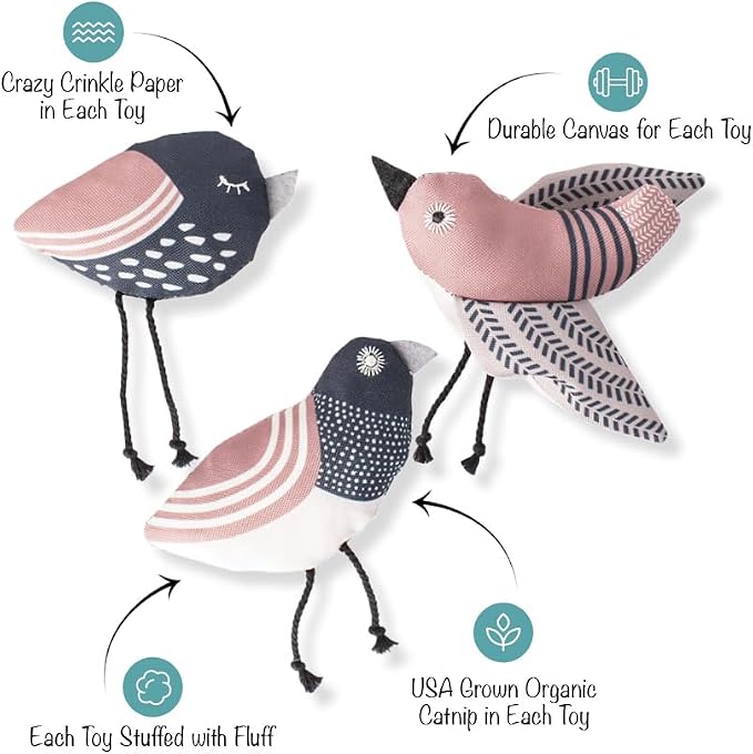 Fringe Studio, Under My Wings, Durable Cotton Canvas Cat Toy, 3PCS Set, PetShop Collection (904029)