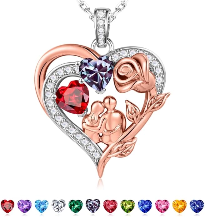 Iefil Valentines Day Gifts for Her - 925 Sterling Silver Birthstone Necklace for Women, Anniversary Birthday Gifts for Wife Girlfriend Mom