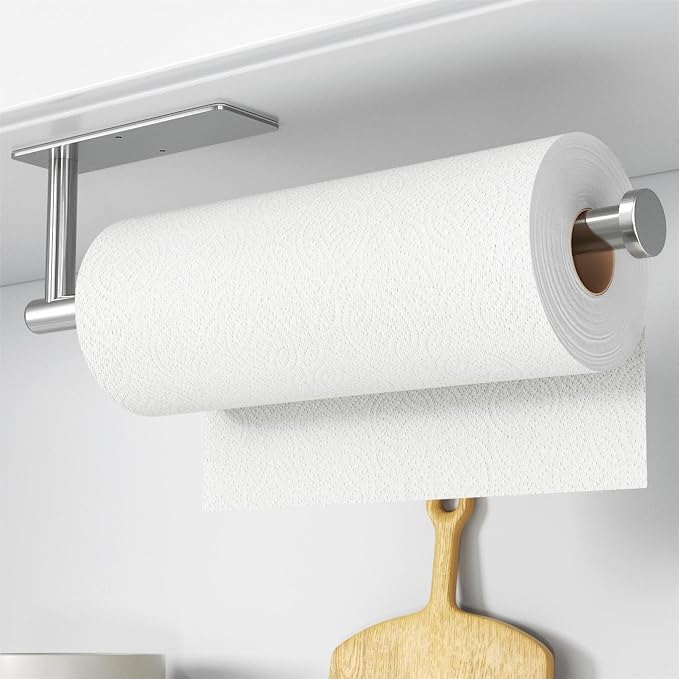 Paper Towel Holder,Self-Adhesive or Drilling， Brushed Nickel, 2 Pack | SUS304 Stainless Steel,Kitchen Roll Dispenser Under Cabinet，Wall Mounted Rack