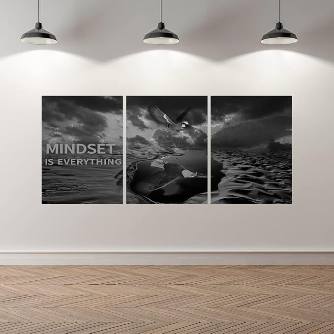 Yetaryy 3 Panels Inspirational Canvas Painting Motivational Wall Art Success Framed Poster Grind Hustle Positive Quotes Wall Poster Office Inspirational Wall Décor 60''W x 28''H (Animals-HeiYing-3L)