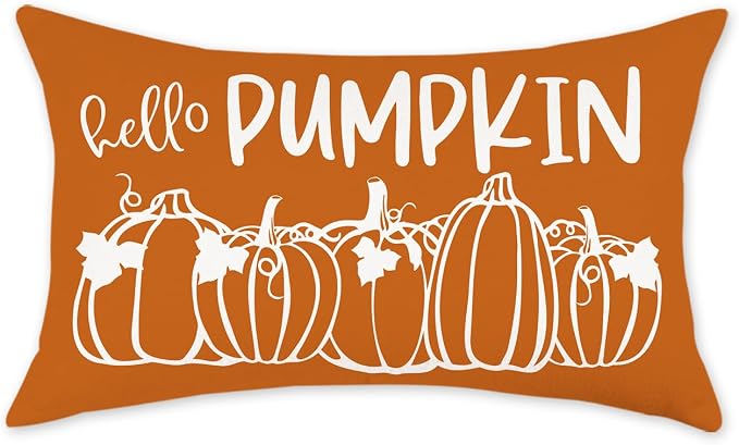 ONWAY Fall Pillow Cover 12x20 Hello Pumpkin Decorative | Throw Cushion Case for Couch Sofa Farmhouse Decor Autumn Thanksgiving Pillowcase for Home Decorations