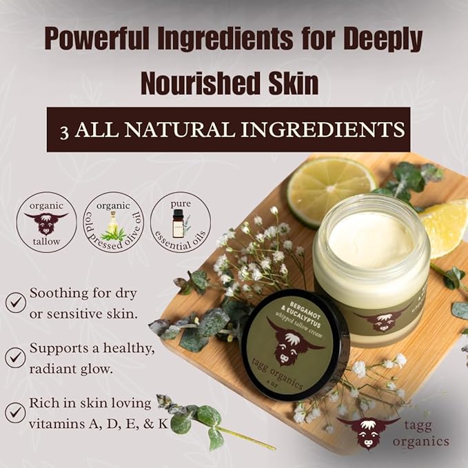 Whipped Tallow Cream for Skin - 100% Organic & Chemical-Free - Deep, Long-Lasting Hydration & Nourishment for Dry & Sensitive Skin (Mimi’s Scent 4oz)
