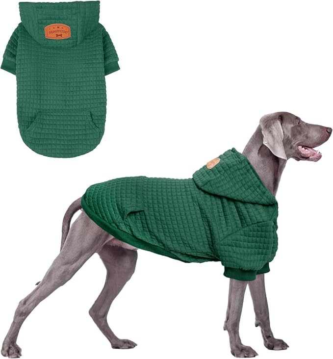 BEAUTYZOO Dog Hoodies Sweater for Large Dogs,Waffle‑Like Laminated Pet Coat | Warm Dog Sweatshirt with Pocket & Leash Hole,Pullover Clothes for Girl Boy Dogs,Stretchy & Easy‑On‑Off,Labrador & Great Danes