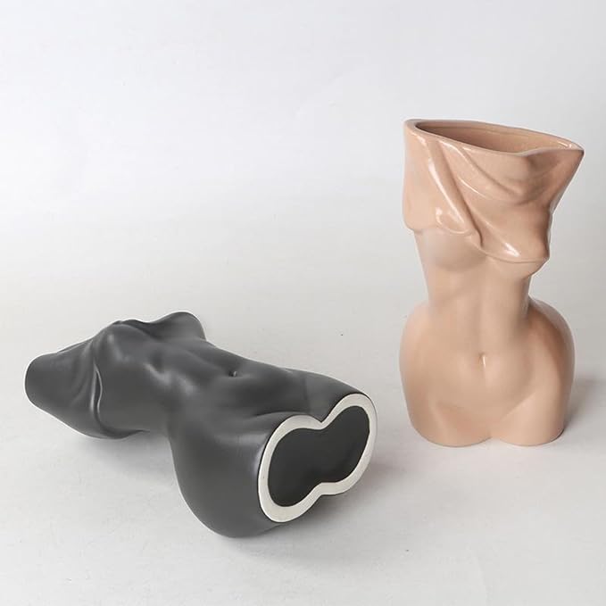 Body Vase - 7.28 Inch Tall Body Vase Female Form(Light Brown) | Unique Undressing Ceramic Flower Planter, Modern Curved Art Sculpture for Home Decor, Table & Shelf