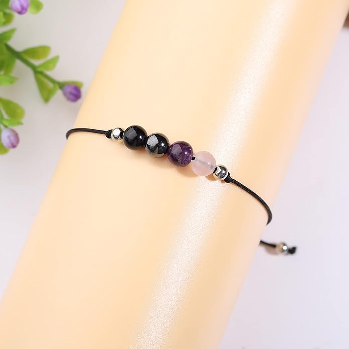 Korotho Empath Protection Bracelet Empath Bracelets Gifts for Her Natural Healing Crystal Beaded Bracelet, Tourmaline, Amethyst, Hematite, Rose Quartz, Jewelry for Best Friends Daughter Mom