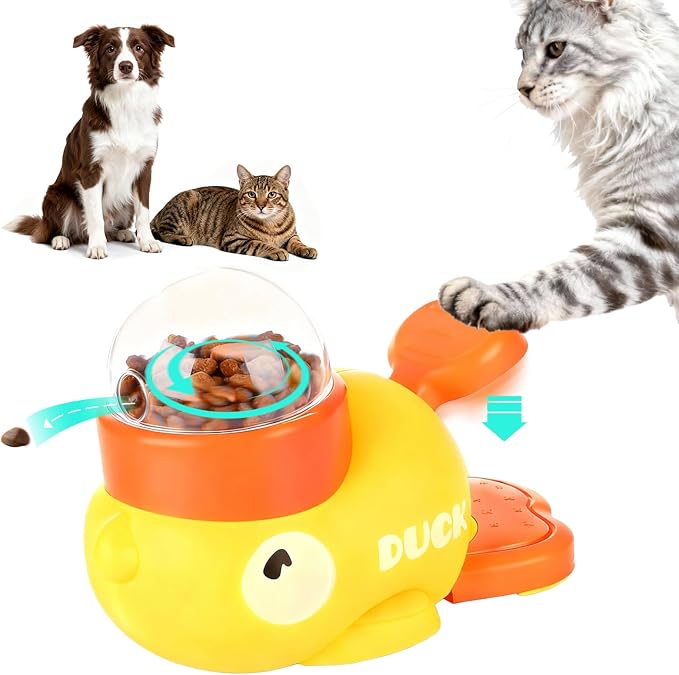 2 in 1 Dog Interactive Treat Dispenser Toy - Durable Food Puzzle Slow Feeder, Duck Shape Enrichment Toys with Button, Mentally Stimulating Toys for Dogs/Cats/Pets