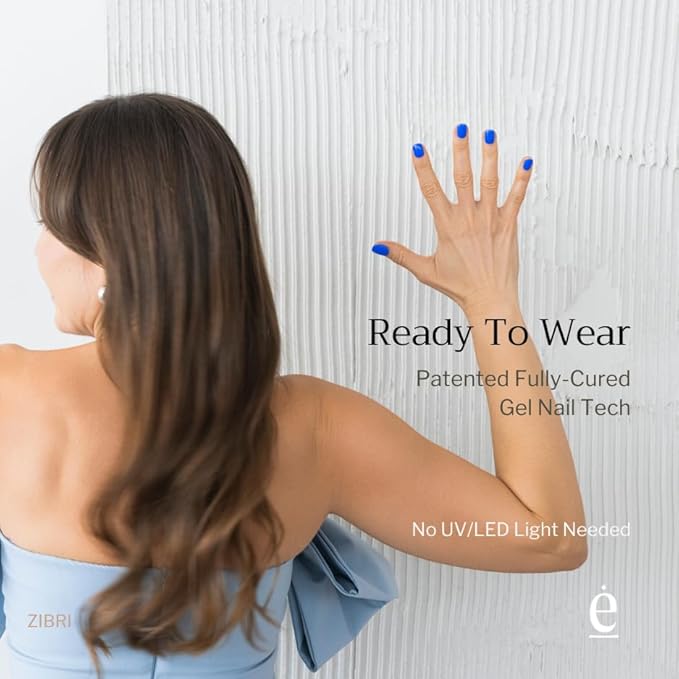 34 Piece Fully Cured Gel Nail Strips With No UV Light Needed, 14+ Days Gel Nail Polish Stickers, Salon Quality, Easy to Apply & Remove – Toxin Free, No Damage (Zibri Blue)