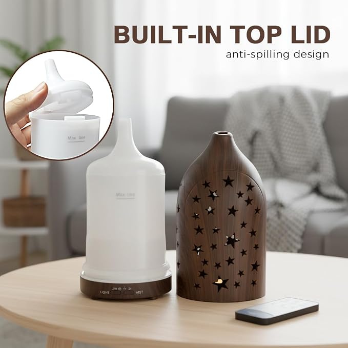 Aromatherapy Diffusers,7.1''x3.5''Diffuser with 3 Essential Oil Set | 200ml Office Desk Humidifier with 7 LED Colors Night Lights,Automatic Shut-off for Small Space Home Decor Gift(Star)
