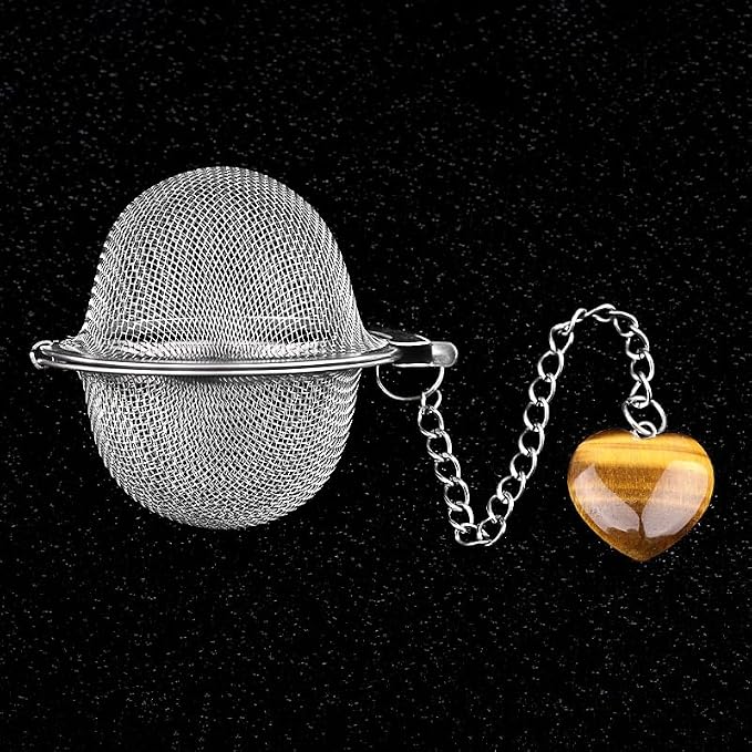 5 Pcs Stainless Steel Tea Ball Infusers with Heart Natural Crystal Charms, Fine Mesh Tea Strainers with Extension Chain & Hook for Loose Leaf Tea, Spices, Seasonings