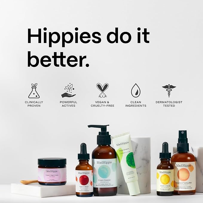Mad Hippie Cream Cleanser – Gentle Formula with Hyaluronic Acid, Jojoba Oil & Green Tea, Skin Barrier Protection, 4 Oz Ea
