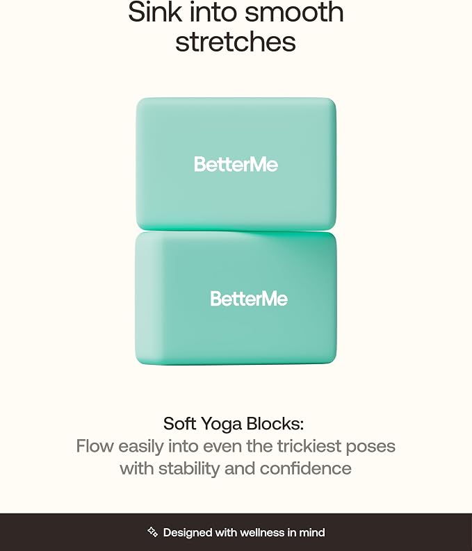 BetterMe Yoga Blocks Set of 2 – High Density Foam Yoga Blocks for Stretching, Pilates & Workouts – Lightweight Non-Slip Exercise Blocks for Flexibility & Balance