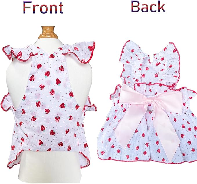 ANIAC Strawberry Dog Dress for Small Medium Dog Cotton Puppy Clothes Girl Dog Princess Dress Sleeveless Cat Outfit Bow Summer Pet Clothing (Strawberry, 2XL)