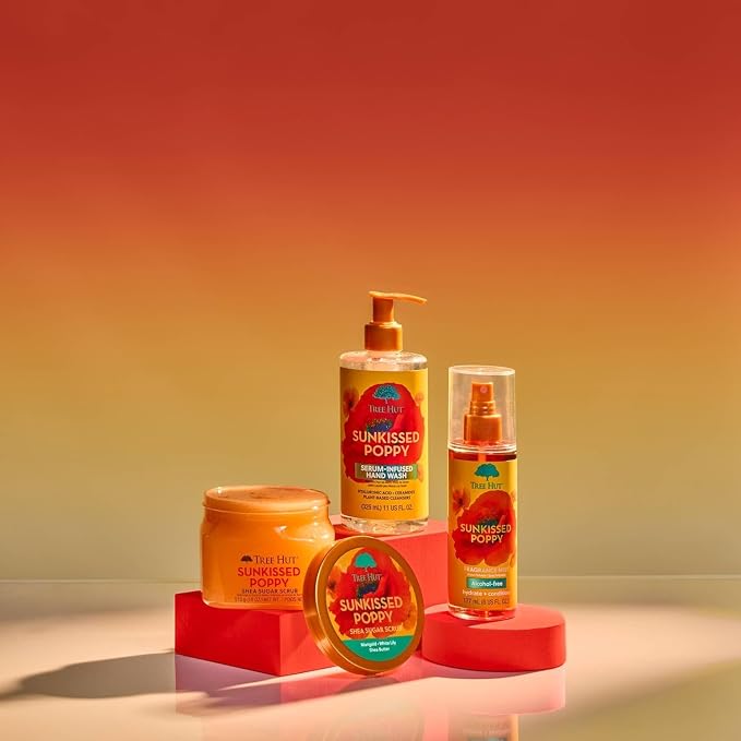 Tree Hut Sunkissed Poppy Hair & Body Mist, Hydrating & Alcohol-Free Body Spray, Fragrance with Clementines with Lilly & Amber Notes, Alcohol-Free Formula, 6 Fl Oz.