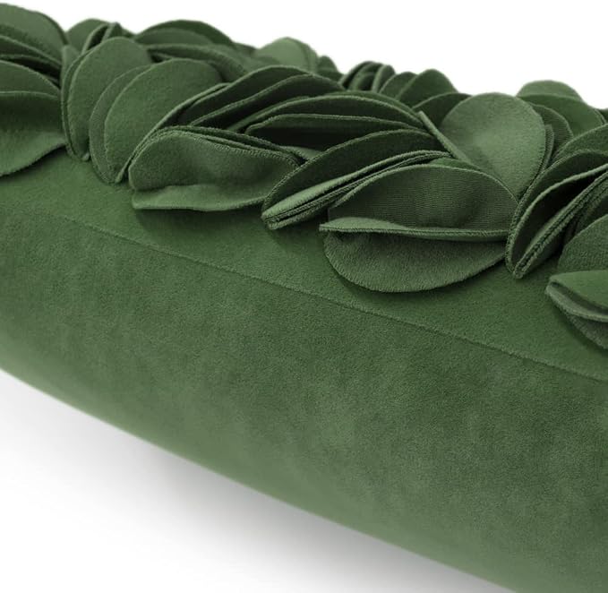 KINGROSE 3D Flower Throw Pillow Cover Solid Decorative Accent Pillow Case Soft Cushion Cover for Sofa Couch Chair Bed 12 x 20 Inches Grass Green