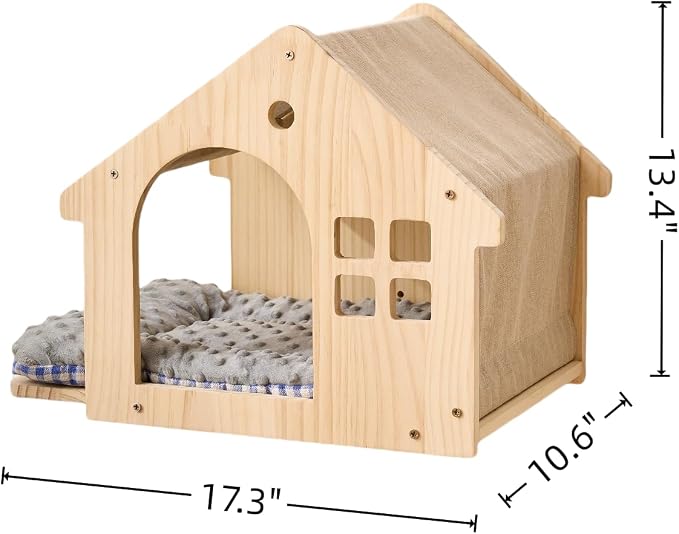 SHENGOCASE 2-Pack Cat Wall House, Wall-Mounted Shelves Perch Furniture Set with 3 Steps, Natural Wood, Washable Cat Cushions