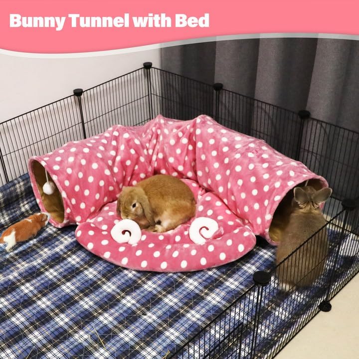 BWOGUE Bunny Tunnel Bed, 2-in-1 Collapsible Rabbit Tunnel Hideout with Mat