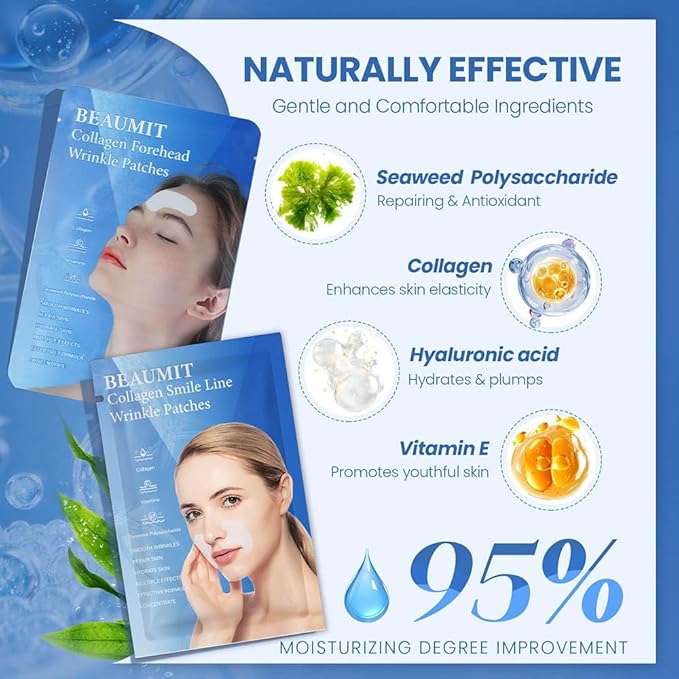 Okela Forehead Wrinkle Patches & Smile Line Patches Overnight, Hydrogel Smoothing Patches Skin Care Gifts for Fine Lines, Deep Line and Firming