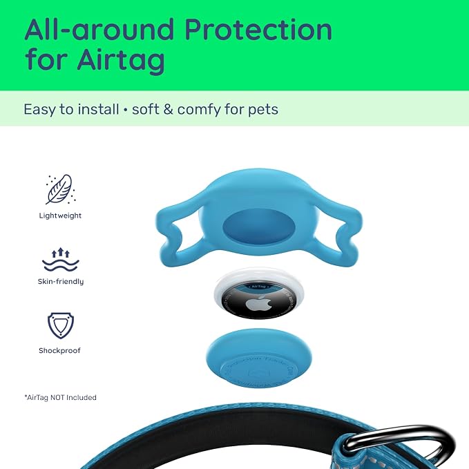 Premium Airtag Dog Collar，with IP68 Waterproof AirTag Holder,Blue,L | Soft,Breathable,Nylon Padded,Reflective,Ultra-Durable Buckle,Adjustable,Comfortable for Small Medium Large Dogs