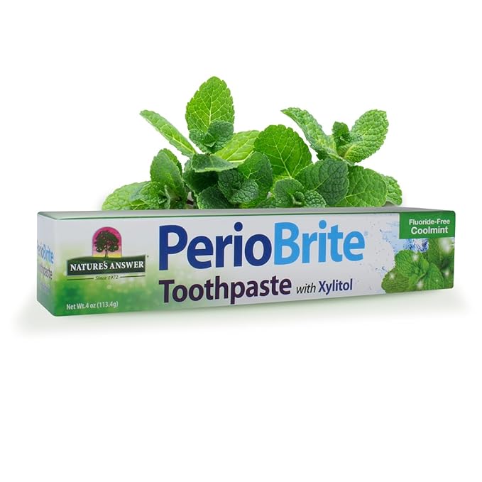 Nature's Answer PerioBrite Natural Toothpaste, Cool Mint, 4-Ounce (Pack of 2) Fluoride Free with CoQ10 & Folic Acid | Naturally Whitens Teeth | Freshens Breath | Removes Plaque | Minimizes Dry Mouth